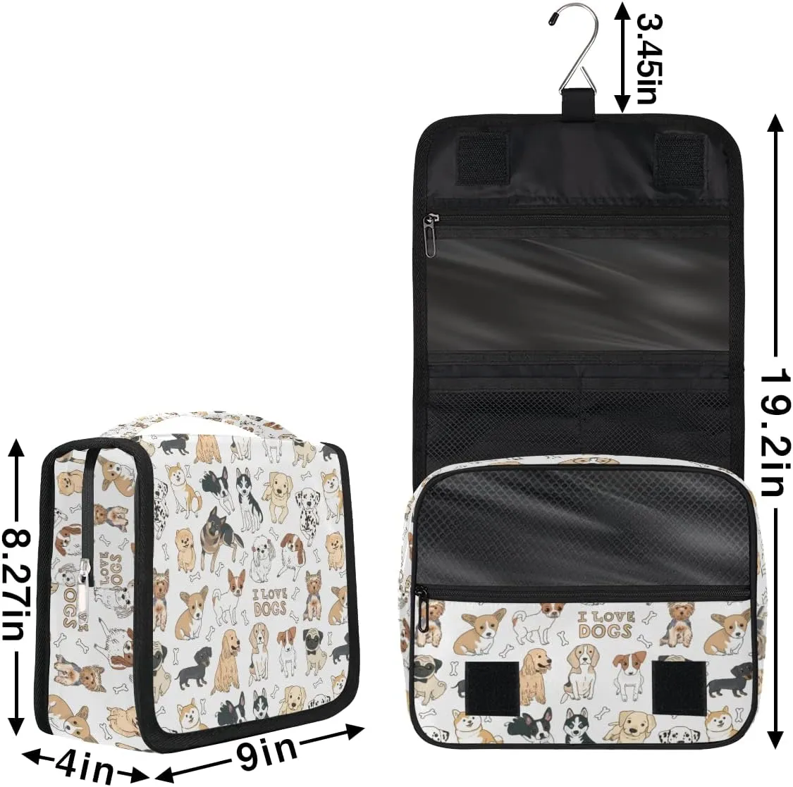 Travel Hanging Toiletry Bag for Women Men All Kinds Of Cute Cartoon Dogs Cosmetic Bag Waterproof Makeup Organizer for Accessories, Shampoo, Full Sized Container, Toiletries for Bathroom Shower