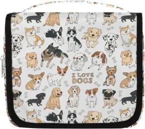 Travel Hanging Toiletry Bag for Women Men All Kinds Of Cute Cartoon Dogs Cosmetic Bag Waterproof Makeup Organizer for Accessories, Shampoo, Full Sized Container, Toiletries for Bathroom Shower