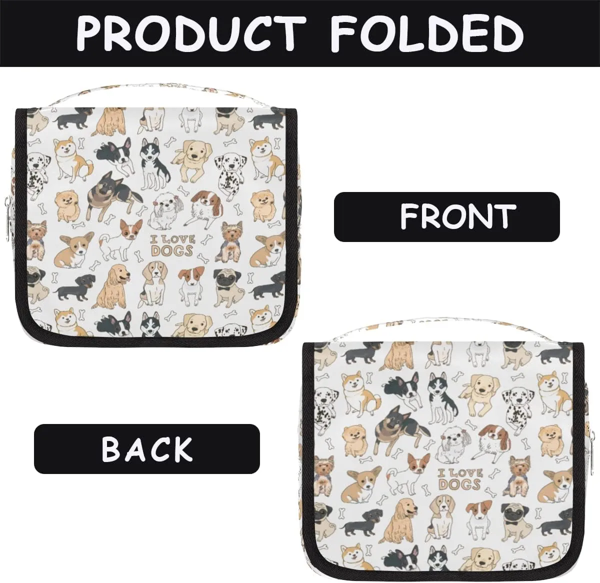 Travel Hanging Toiletry Bag for Women Men All Kinds Of Cute Cartoon Dogs Cosmetic Bag Waterproof Makeup Organizer for Accessories, Shampoo, Full Sized Container, Toiletries for Bathroom Shower