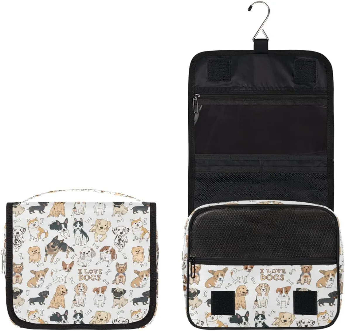 Travel Hanging Toiletry Bag for Women Men All Kinds Of Cute Cartoon Dogs Cosmetic Bag Waterproof Makeup Organizer for Accessories, Shampoo, Full Sized Container, Toiletries for Bathroom Shower
