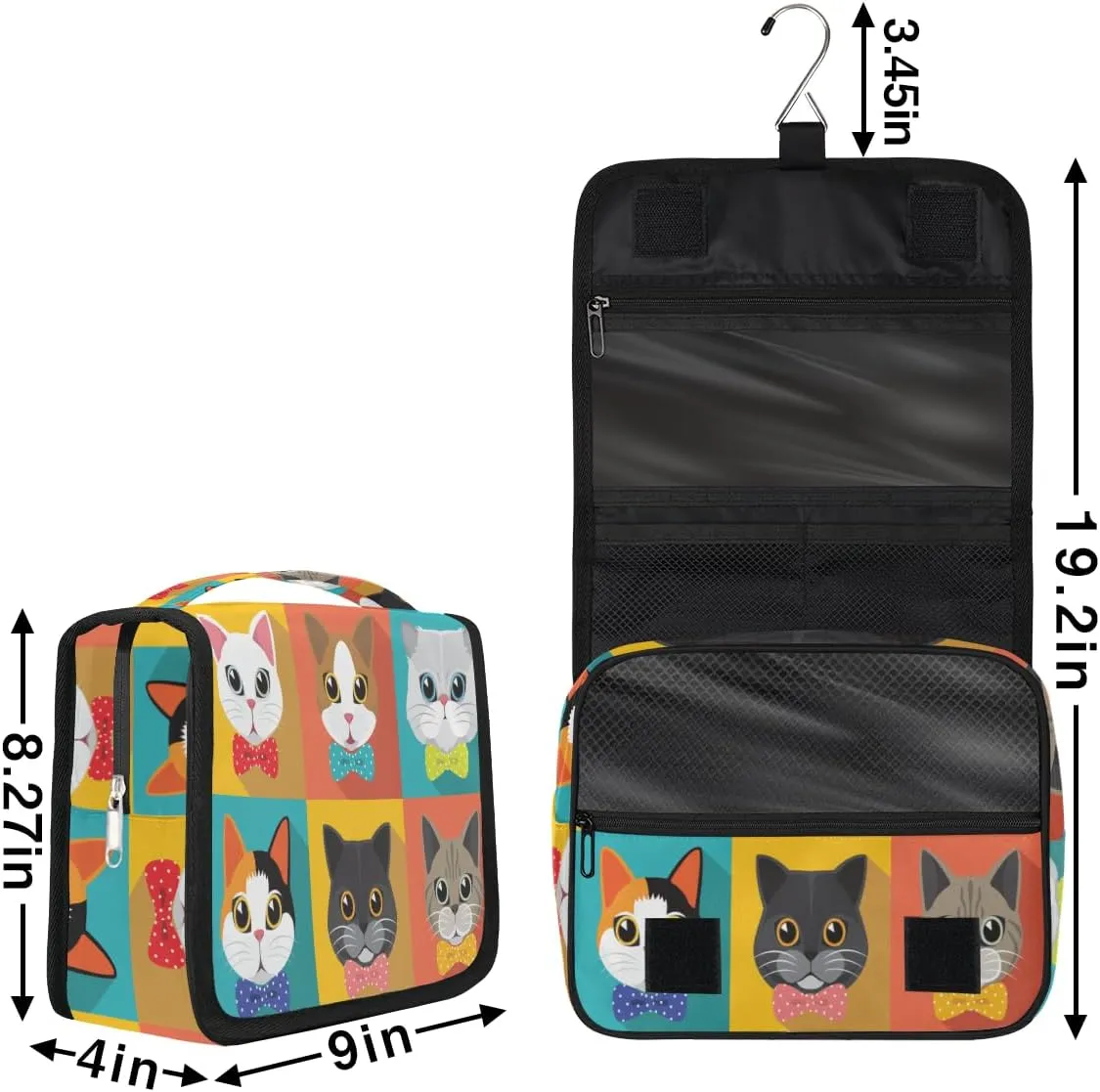 Travel Hanging Toiletry Bag for Women Men Cute Animal Cat Bows Cosmetic Bag Waterproof Makeup Organizer for Accessories, Shampoo, Full Sized Container, Toiletries for Bathroom Shower