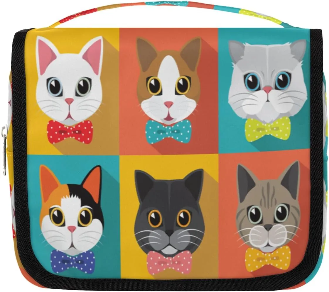 Travel Hanging Toiletry Bag for Women Men Cute Animal Cat Bows Cosmetic Bag Waterproof Makeup Organizer for Accessories, Shampoo, Full Sized Container, Toiletries for Bathroom Shower