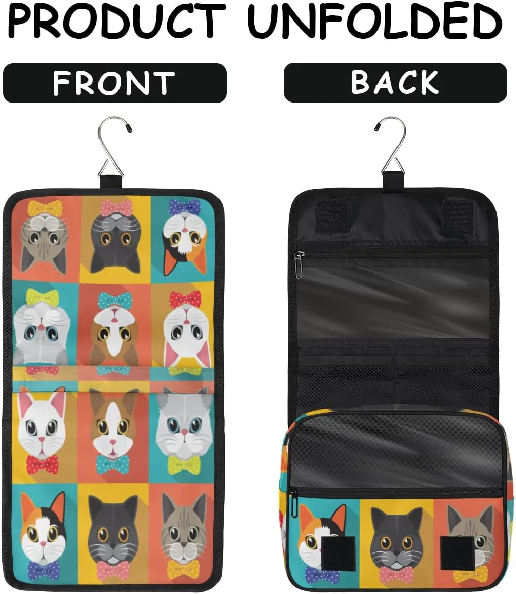 Travel Hanging Toiletry Bag for Women Men Cute Animal Cat Bows Cosmetic Bag Waterproof Makeup Organizer for Accessories, Shampoo, Full Sized Container, Toiletries for Bathroom Shower