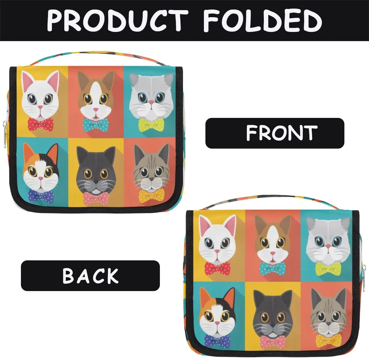 Travel Hanging Toiletry Bag for Women Men Cute Animal Cat Bows Cosmetic Bag Waterproof Makeup Organizer for Accessories, Shampoo, Full Sized Container, Toiletries for Bathroom Shower
