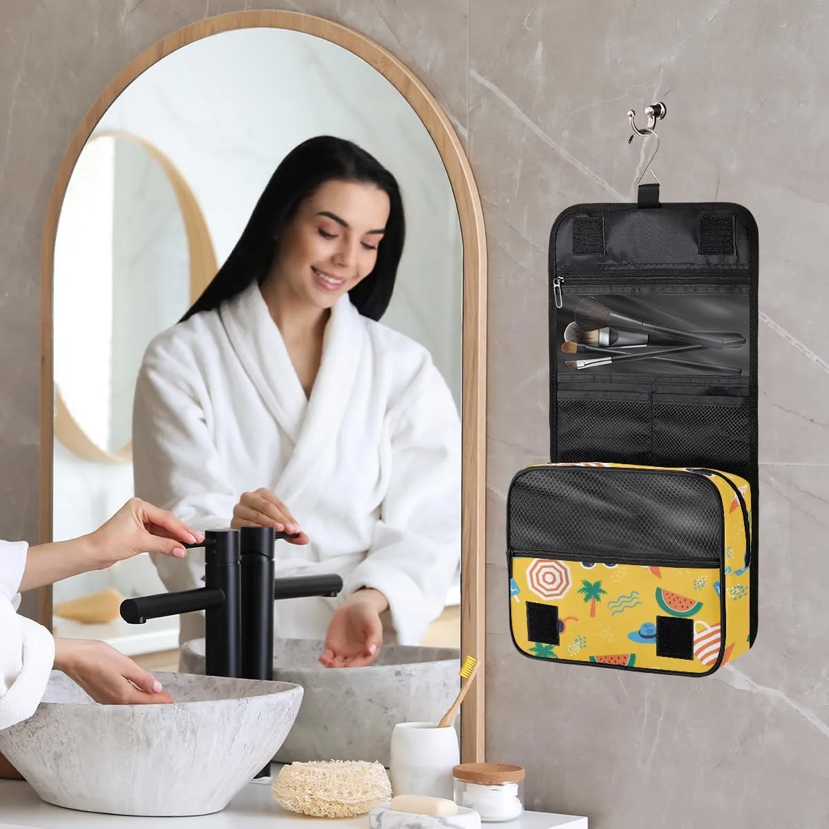 Travel Hanging Toiletry Bag for Women Men Cute Animal Cat Bows Cosmetic Bag Waterproof Makeup Organizer for Accessories, Shampoo, Full Sized Container, Toiletries for Bathroom Shower