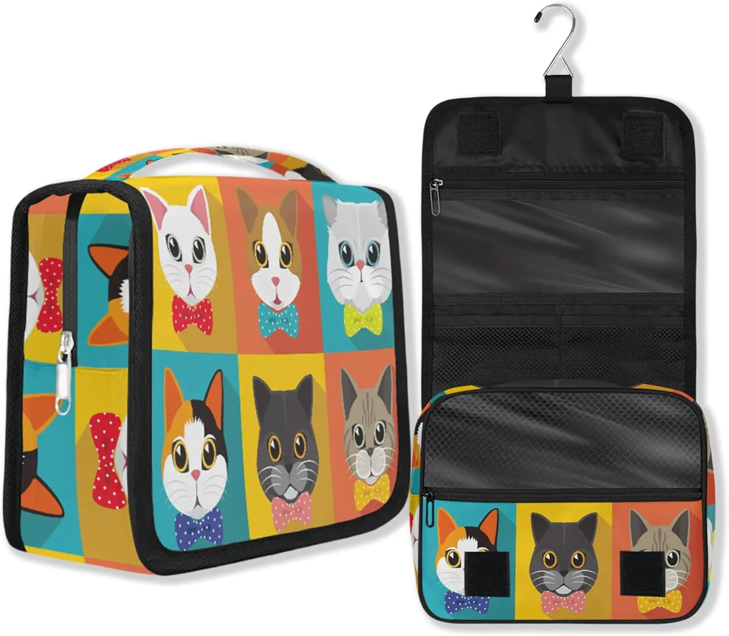 Travel Hanging Toiletry Bag for Women Men Cute Animal Cat Bows Cosmetic Bag Waterproof Makeup Organizer for Accessories, Shampoo, Full Sized Container, Toiletries for Bathroom Shower