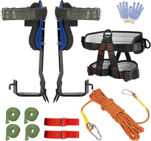 Tree Climbing Spikes Set, Tree Climbing Gear with Adjustable Climbing Belt and Upgrade Rope, 304 Stainless Steel Tree Climbing Kit for Sports, Working, Jungle Survival, Picking Fruit