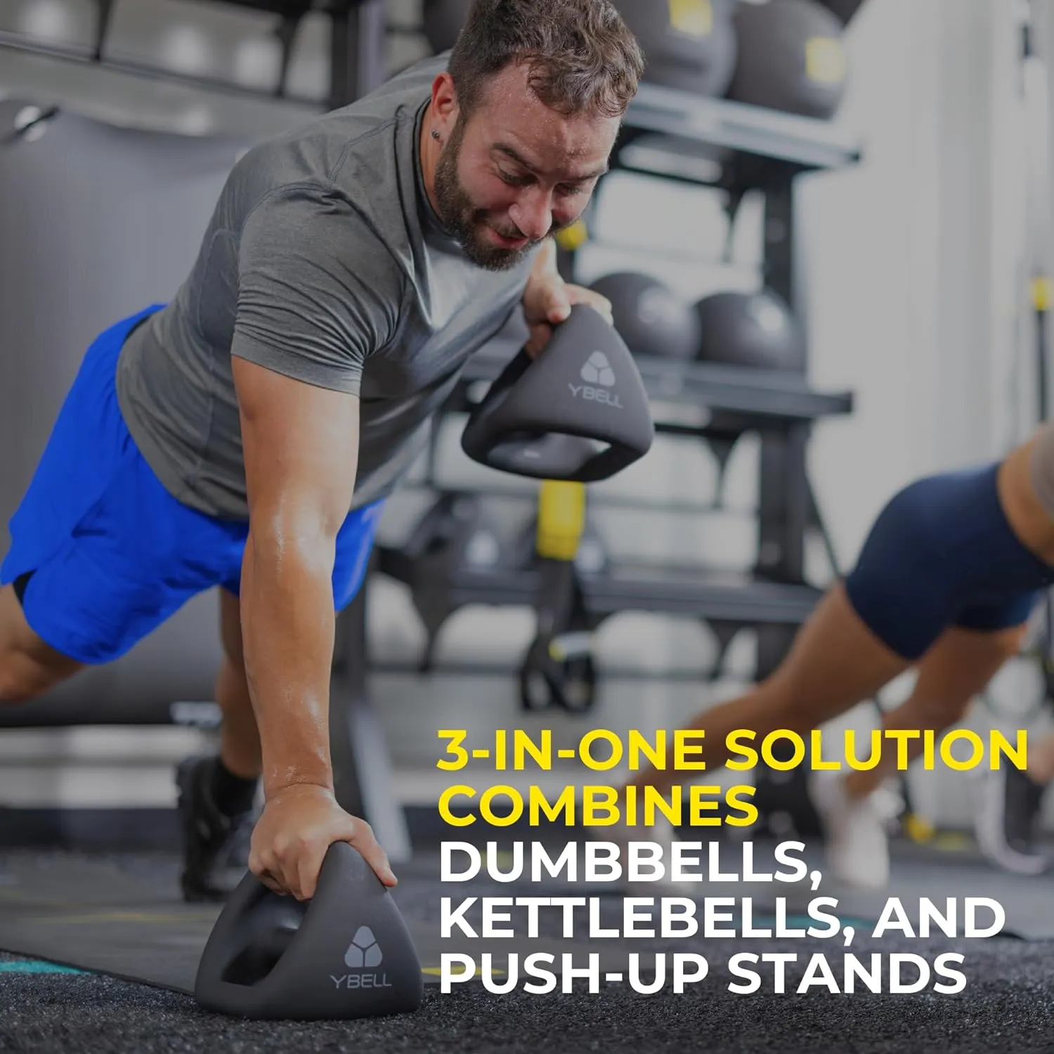 TRX YBell Pro Series 3-in-1 Dumbbell, Kettlebell and Push Up Stand Workout Equipment | Commercial Grade Powder Coated Surface | Perfect for Strength Training & Conditioning Workouts