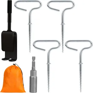 Tugaizi Ice Anchor Drill Adapter Kit, 4 Ice Fishing Shelter Stake Nails, Ice Shanty Anchors for Setting Up Ice Fishing Shelter Tent