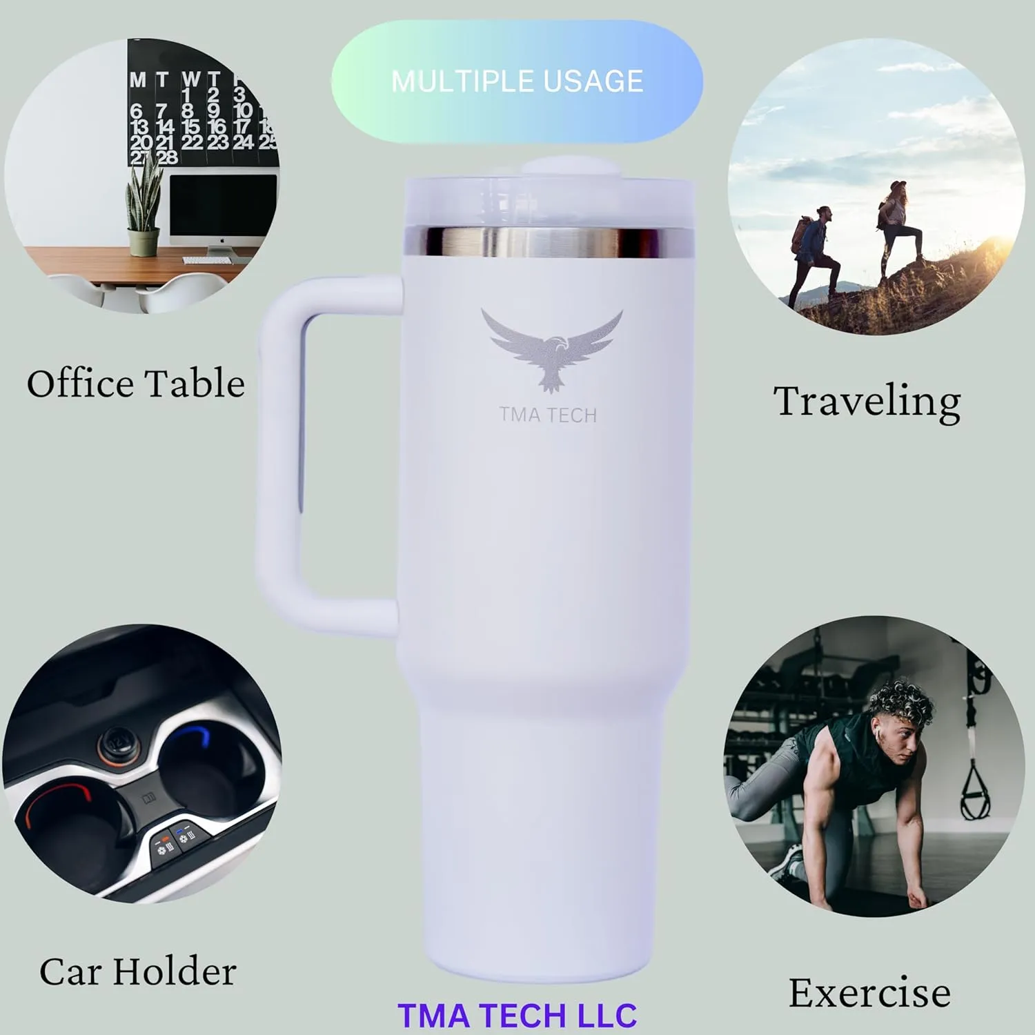 Tumbler Stainless Steel Vacuum Insulated Travel Mug 40oz with Lid and Straw Cap,stanely Cup,2024 New Technology, Unbreakable Mug, Leak-Proof, BPA Free, Hot or Cold Drinks. (White), Large