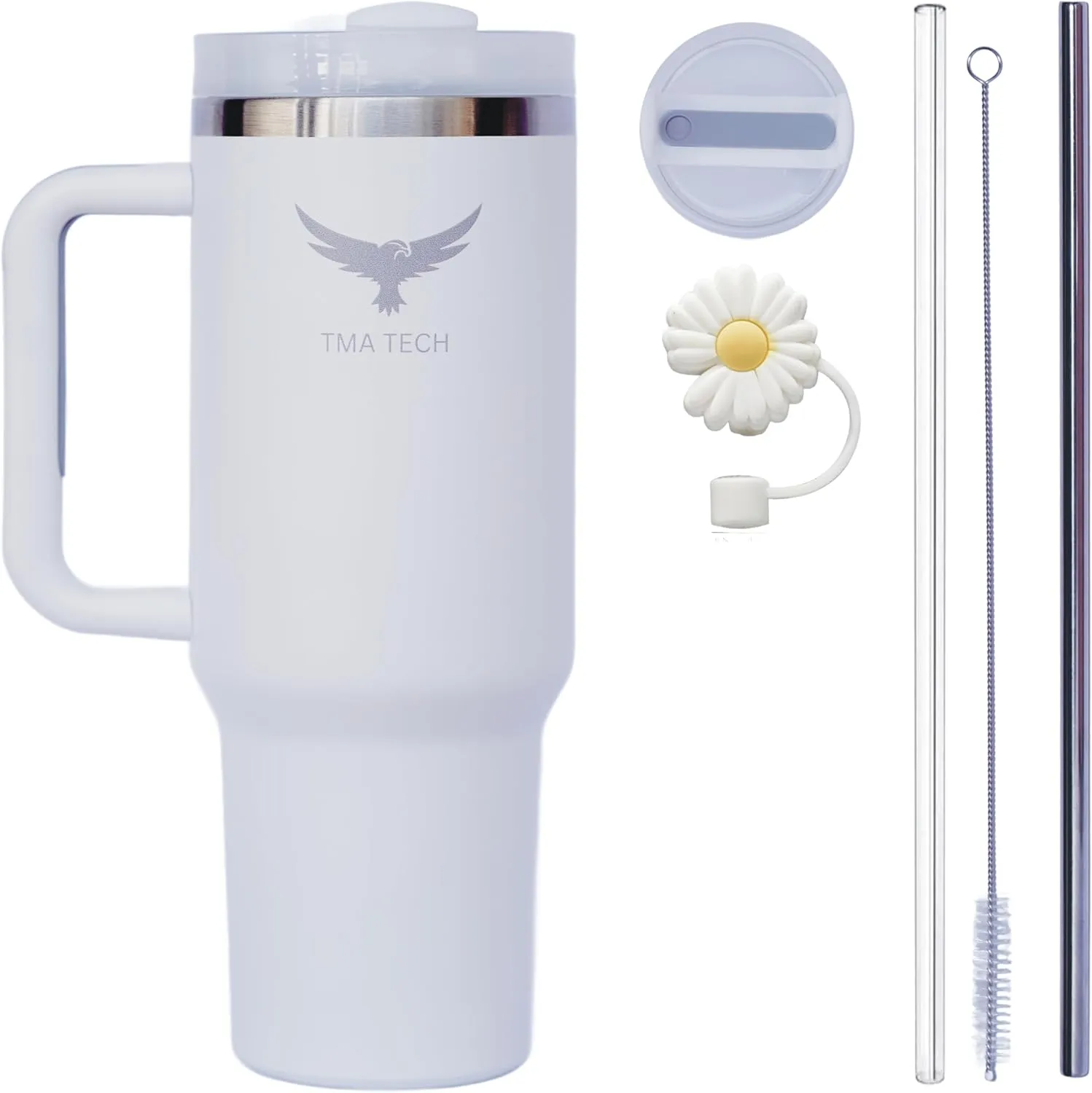 Tumbler Stainless Steel Vacuum Insulated Travel Mug 40oz with Lid and Straw Cap,stanely Cup,2024 New Technology, Unbreakable Mug, Leak-Proof, BPA Free, Hot or Cold Drinks. (White), Large