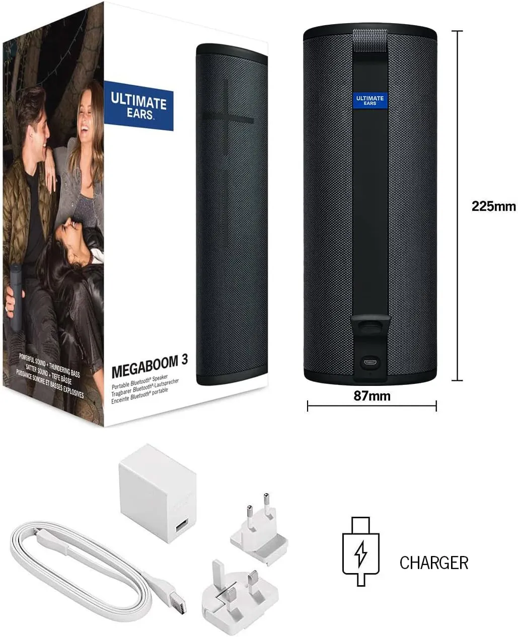 Ultimate Ears MEGABOOM 3 Portable Wireless Bluetooth Speaker (Powerful Sound   Thundering Bass, Bluetooth, Magic Button, Waterproof, Battery 20 Hours) - Night Black, Large