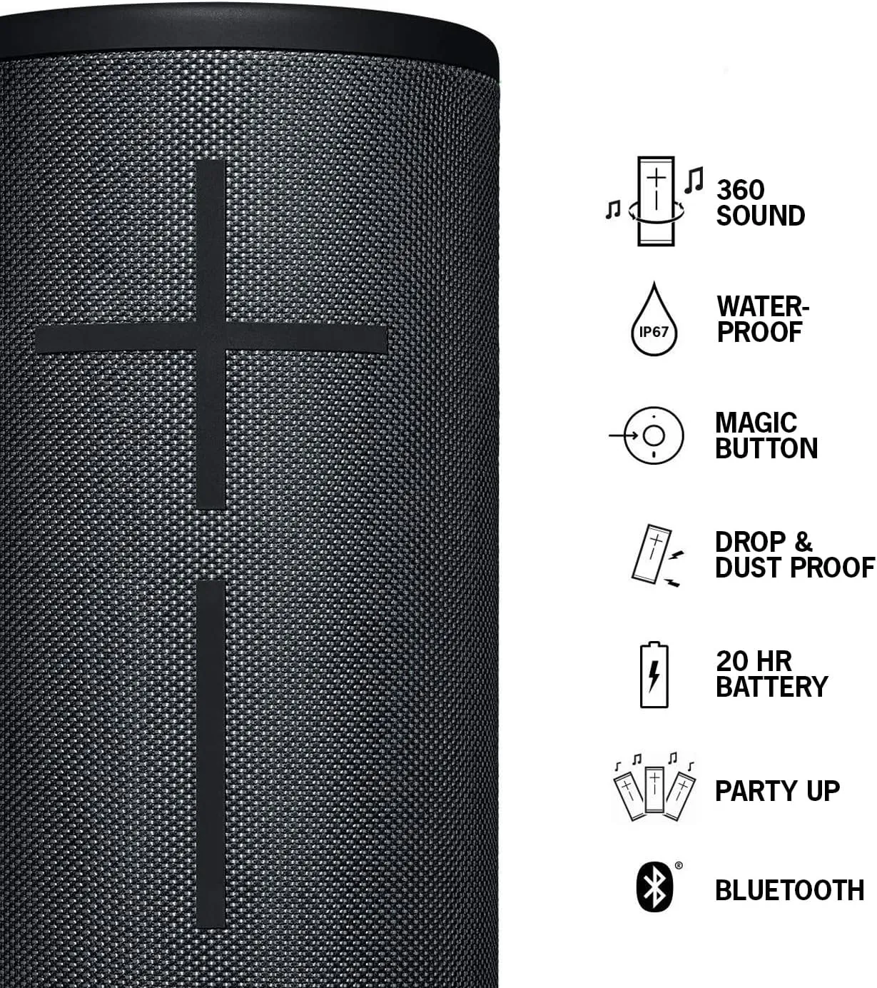 Ultimate Ears MEGABOOM 3 Portable Wireless Bluetooth Speaker (Powerful Sound   Thundering Bass, Bluetooth, Magic Button, Waterproof, Battery 20 Hours) - Night Black, Large