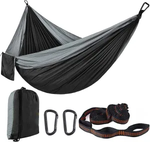 Ultralight Camping Hammock Gear for The Outdoors Hammocks Backpacking Survival or Travel - Portable Lightweight Parachute Nylon Up to 600 lbs (Black)