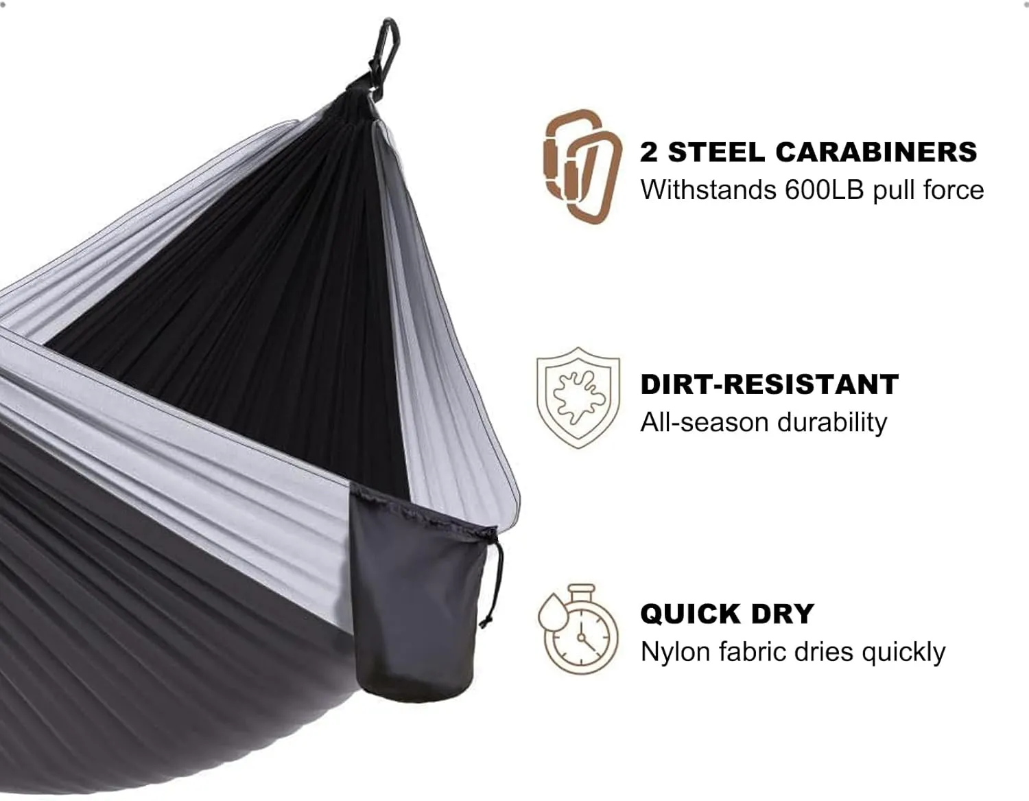 Ultralight Camping Hammock Gear for The Outdoors Hammocks Backpacking Survival or Travel - Portable Lightweight Parachute Nylon Up to 600 lbs (Black)
