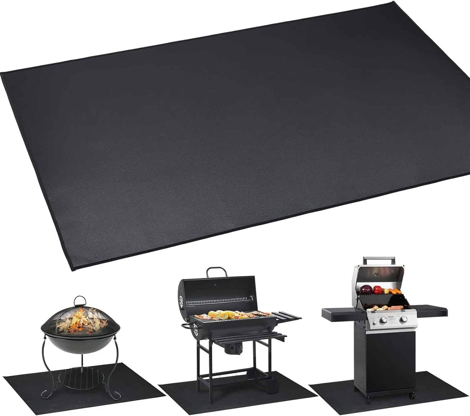 Under BBQ Grill Mat for Outdoor Charcoal, Flat Top, Smokers, Gas Grills 65×39 Inch. Fireproof Mat Protector Deck Patio Grass.Indoor Fireplace Mat Prevents Ember Damage Wood Floor,Fire Pit Mat