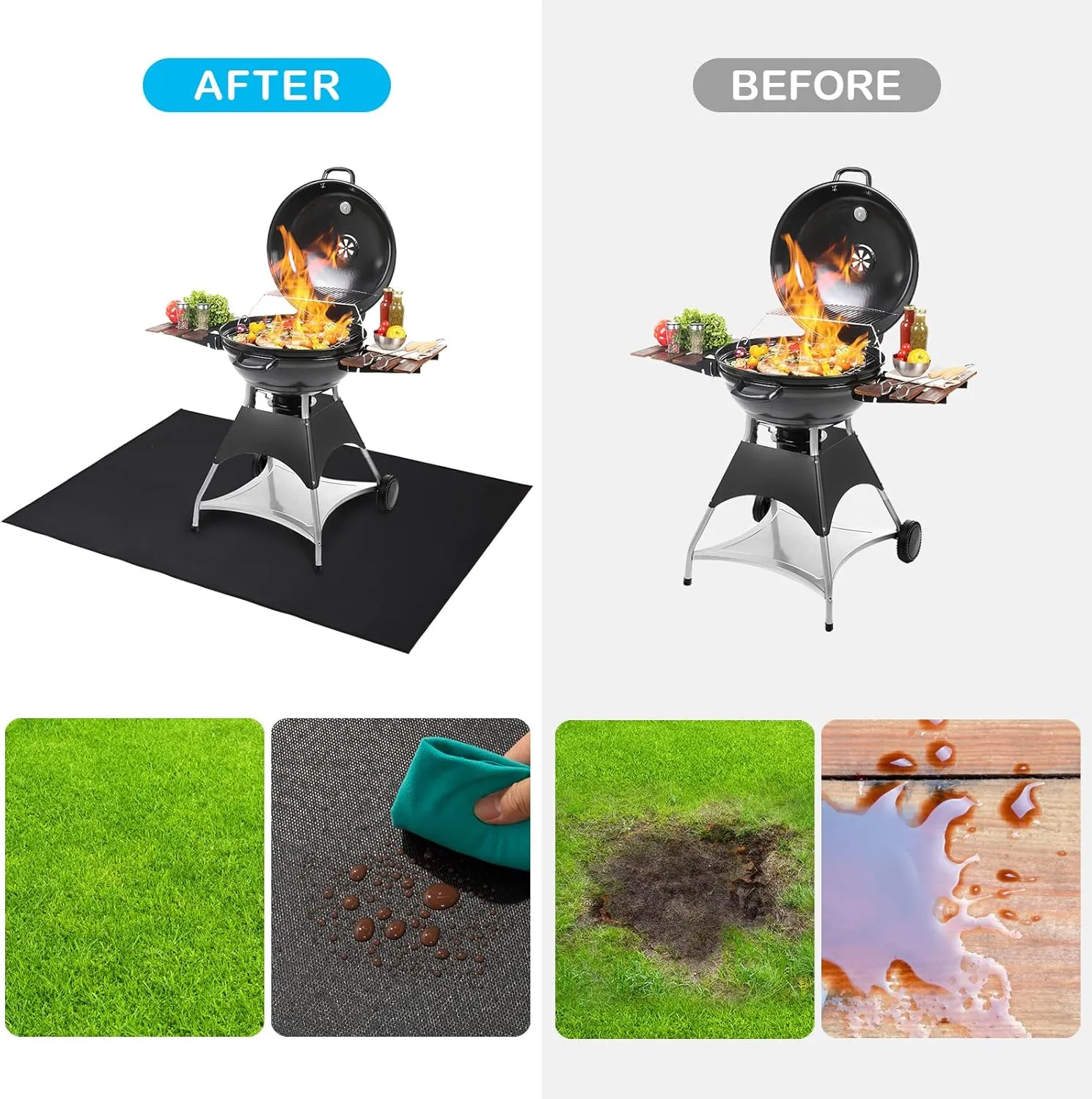 Under BBQ Grill Mat for Outdoor Charcoal, Flat Top, Smokers, Gas Grills 65×39 Inch. Fireproof Mat Protector Deck Patio Grass.Indoor Fireplace Mat Prevents Ember Damage Wood Floor,Fire Pit Mat
