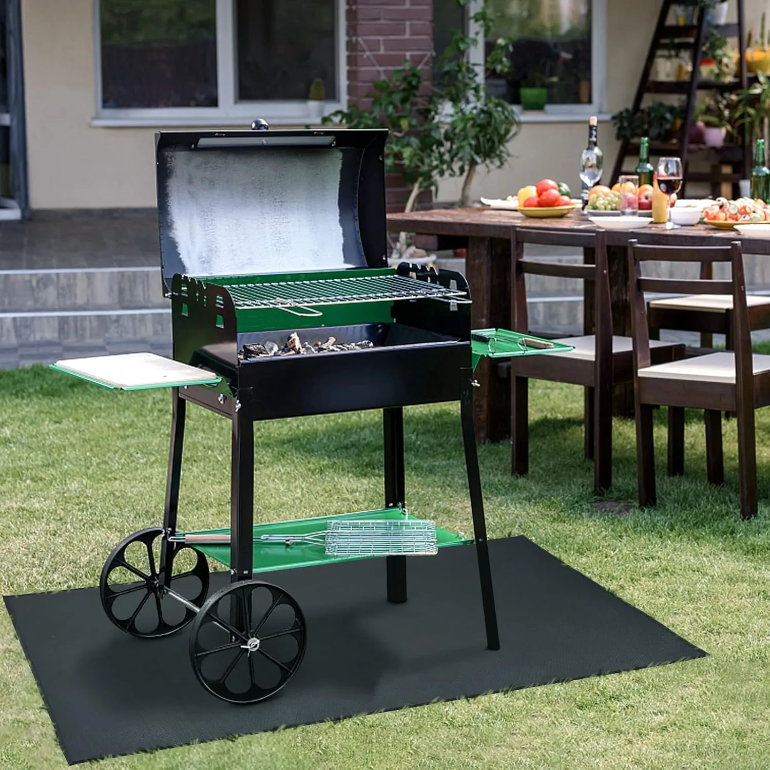Under BBQ Grill Mat for Outdoor Charcoal, Flat Top, Smokers, Gas Grills 65×39 Inch. Fireproof Mat Protector Deck Patio Grass.Indoor Fireplace Mat Prevents Ember Damage Wood Floor,Fire Pit Mat
