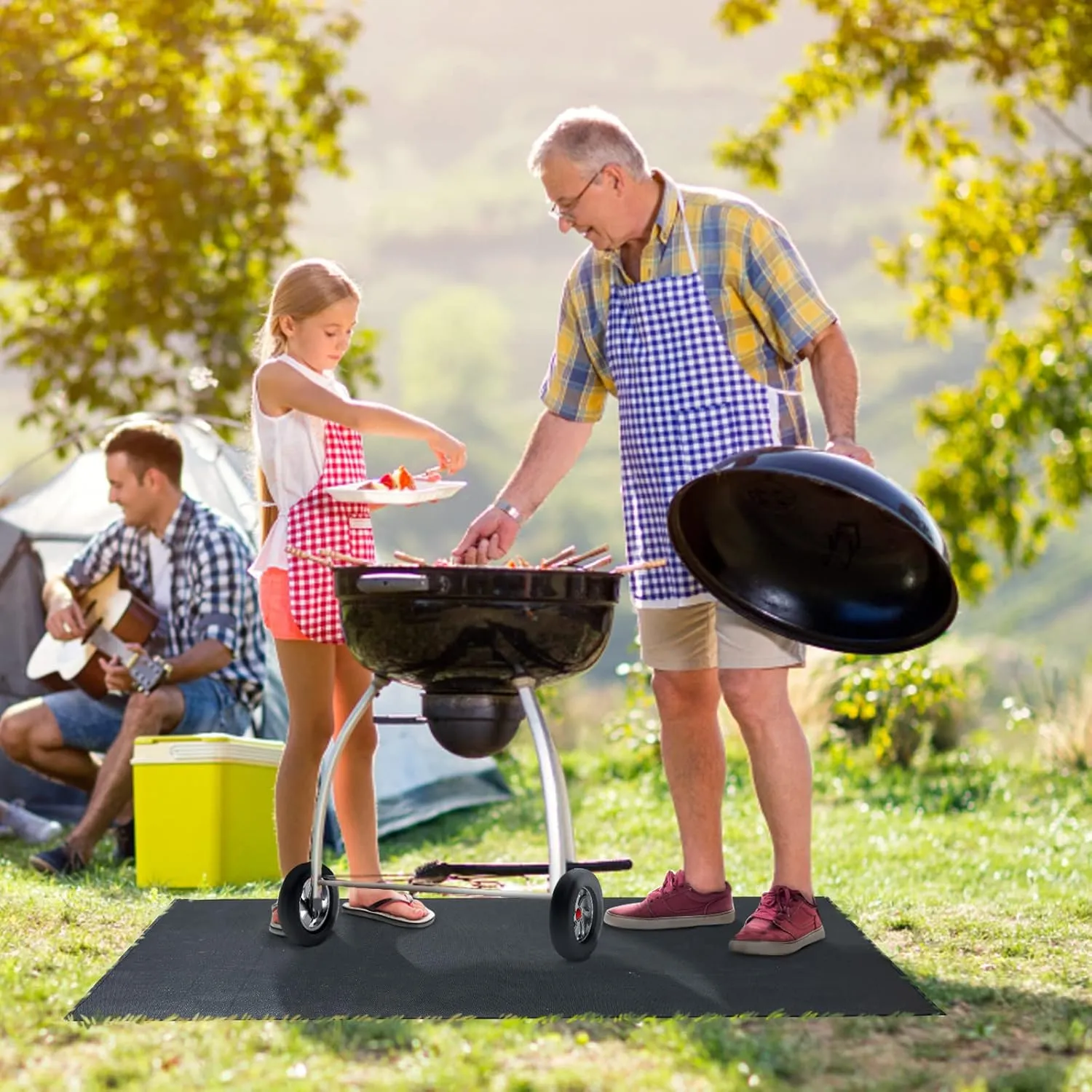 Under BBQ Grill Mat for Outdoor Charcoal, Flat Top, Smokers, Gas Grills 65×39 Inch. Fireproof Mat Protector Deck Patio Grass.Indoor Fireplace Mat Prevents Ember Damage Wood Floor,Fire Pit Mat