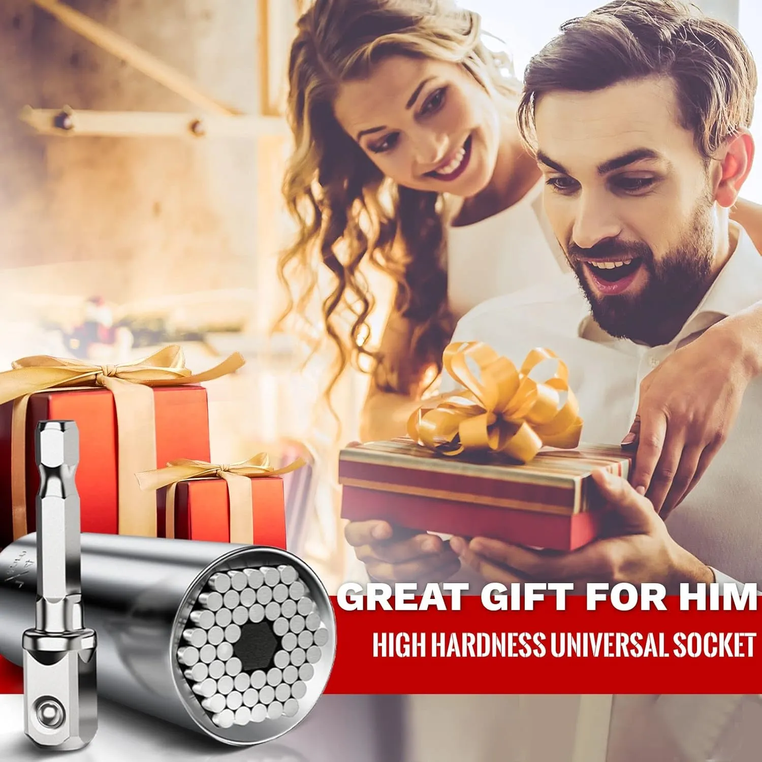 Universal Socket Tool, Super Socket Unscrew Any Bolt, Adjustable Socket Drill with Adapter, Gifts for Him Men Husband, Boyfriend Boyfriends, 2 PCS, Silver