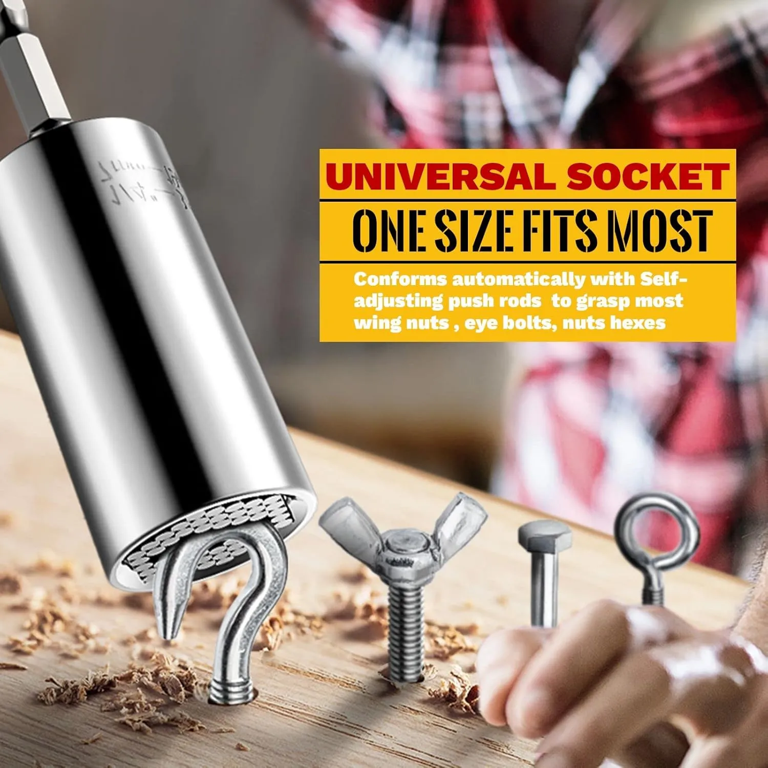 Universal Socket Tool, Super Socket Unscrew Any Bolt, Adjustable Socket Drill with Adapter, Gifts for Him Men Husband, Boyfriend Boyfriends, 2 PCS, Silver