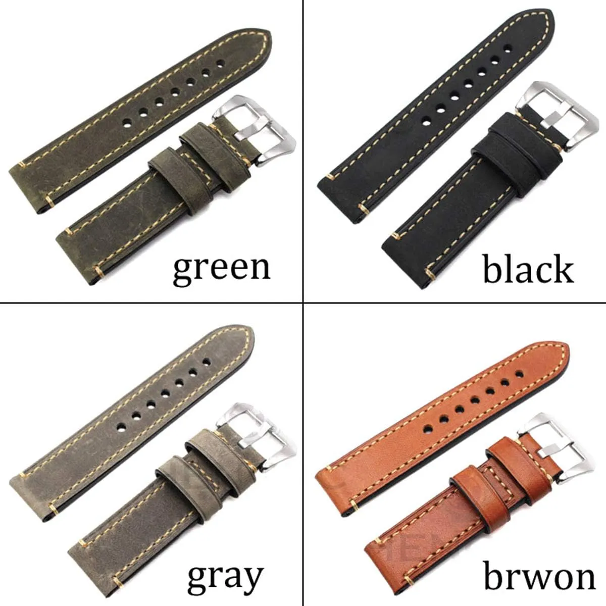 Universal Strap,Leather Watchband Bracelet 24mm 22mm 20mm Thick Watch Strap Belt with Metal Steel Buckle Watch Accessories