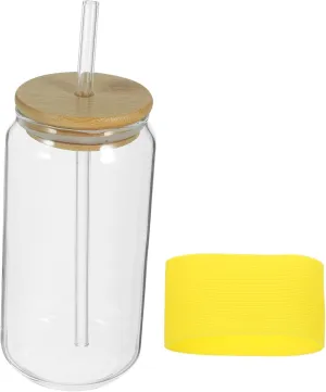 Unomor 500ml Straw Cup Reusable Water Juice Cup Glass Leakproof Lid for Camping Outdoor