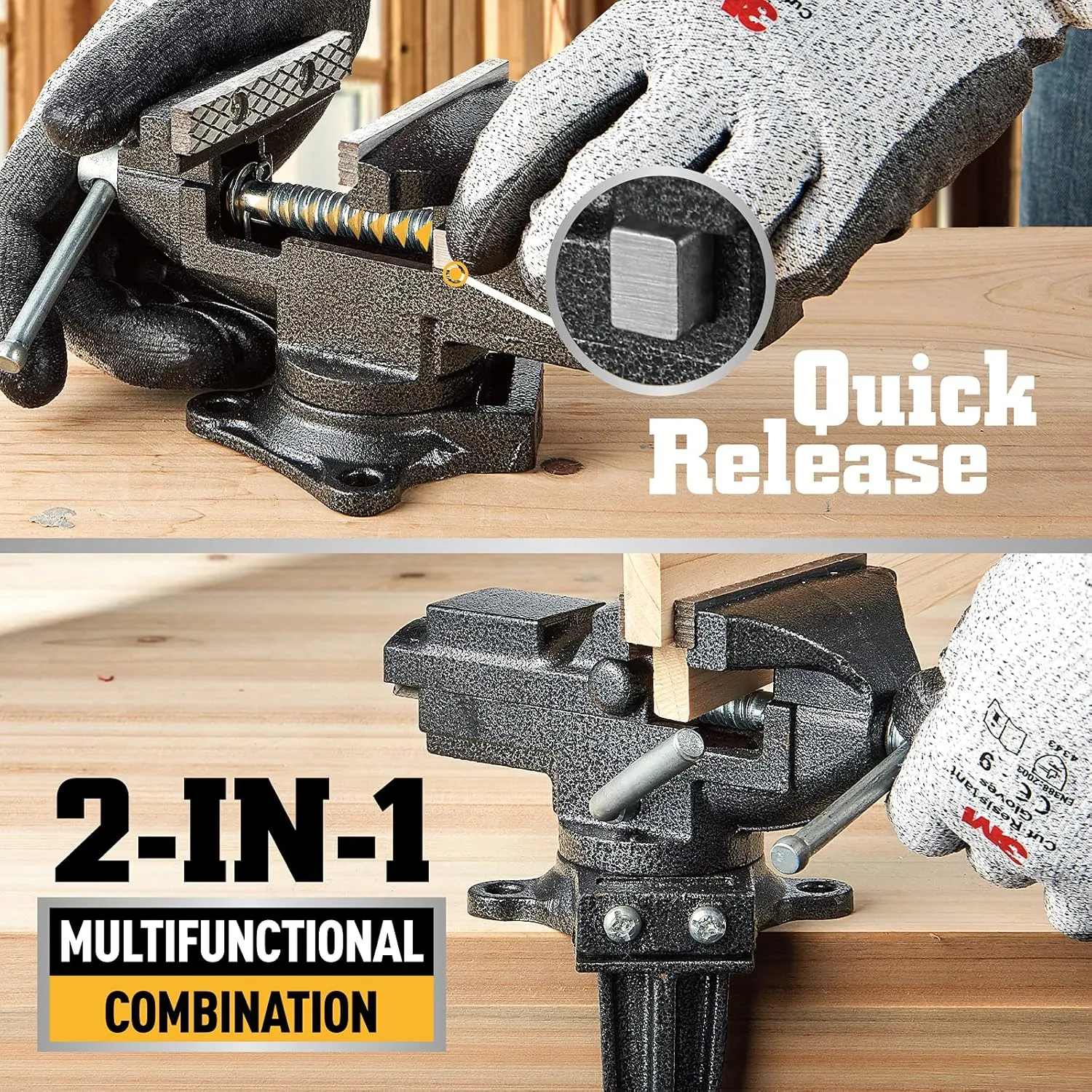 [Upgraded Version] Multi-Purpose Bench Vise 3.3", Table Vice For Workbench, Universal Clamping Vise With Heavy Duty Cast Iron, Multi-Jaw, Swivel Base, Easy Adjustment for Woodworking (3.3 Inch)