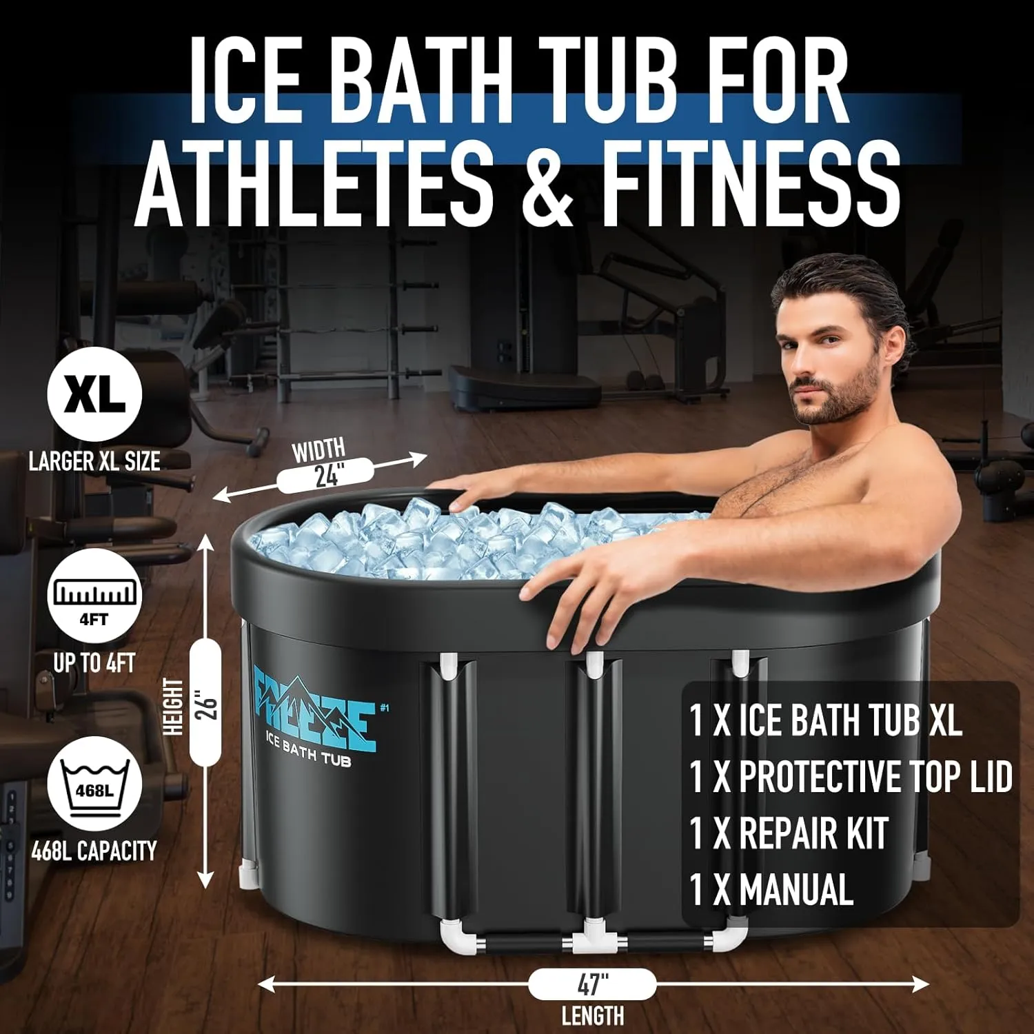 Upgraded XL 129 Gal Oval Ice Bath Tub with Cover, Portable Cold Plunge Tub for Athletes Cold Water Therapy and Recovery