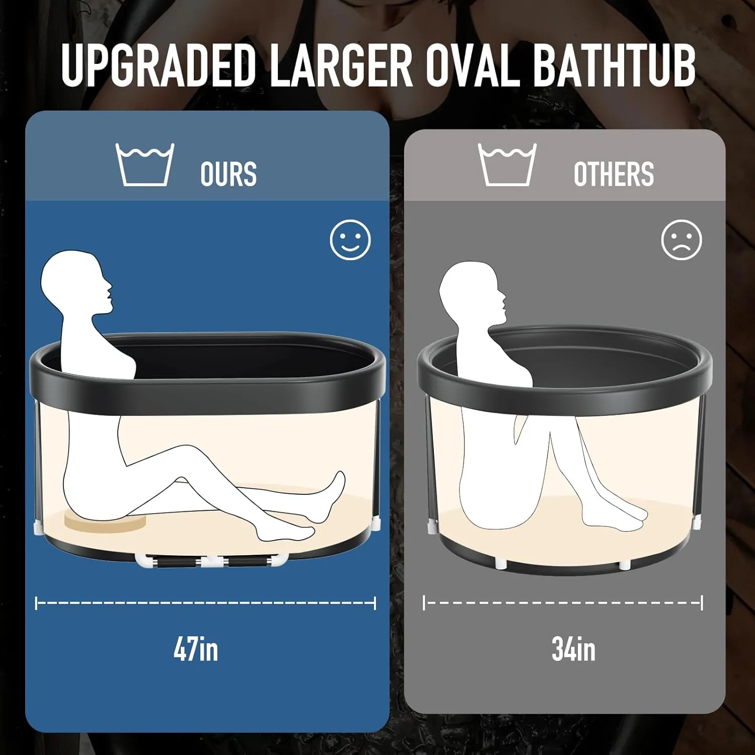 Upgraded XL 129 Gal Oval Ice Bath Tub with Cover, Portable Cold Plunge Tub for Athletes Cold Water Therapy and Recovery