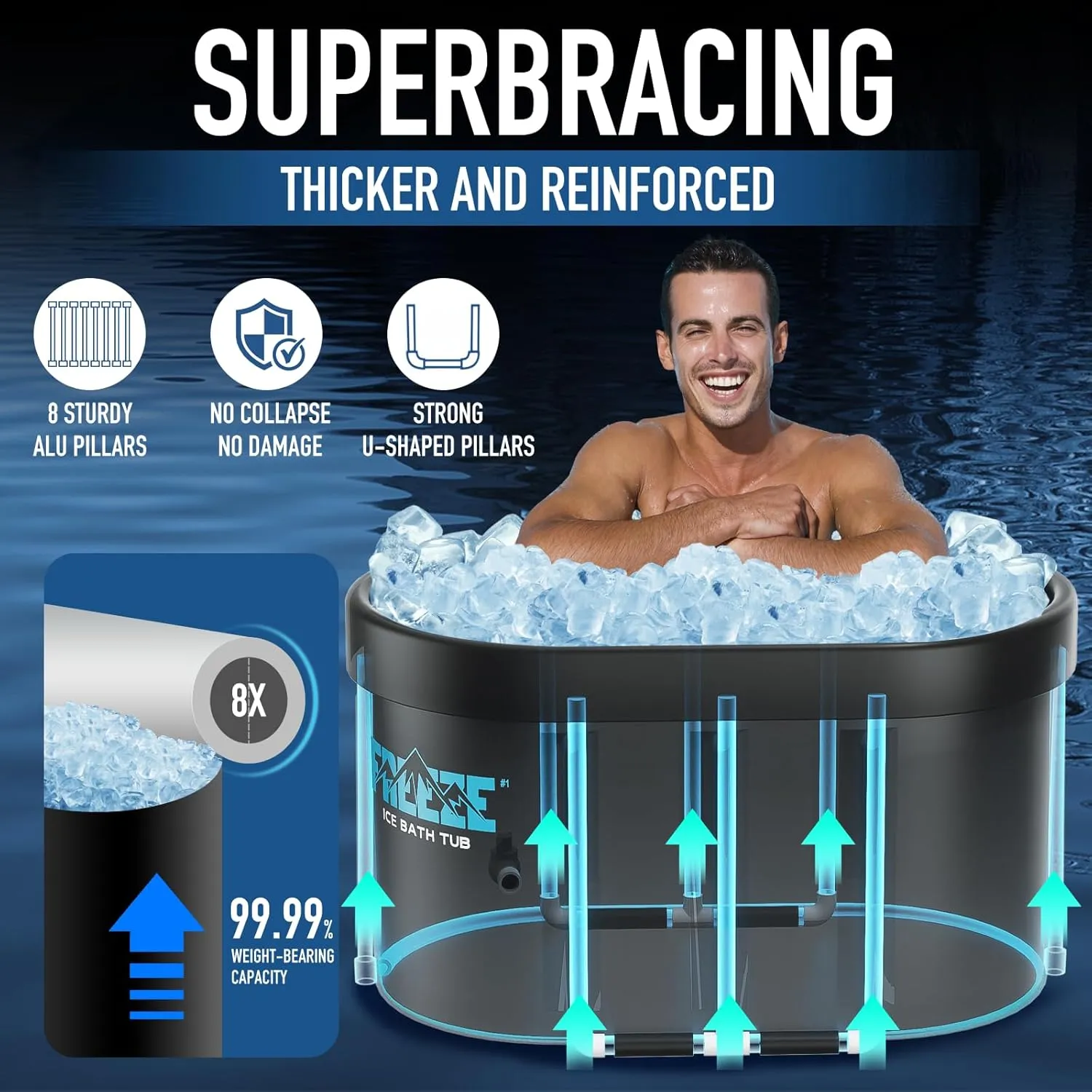 Upgraded XL 129 Gal Oval Ice Bath Tub with Cover, Portable Cold Plunge Tub for Athletes Cold Water Therapy and Recovery