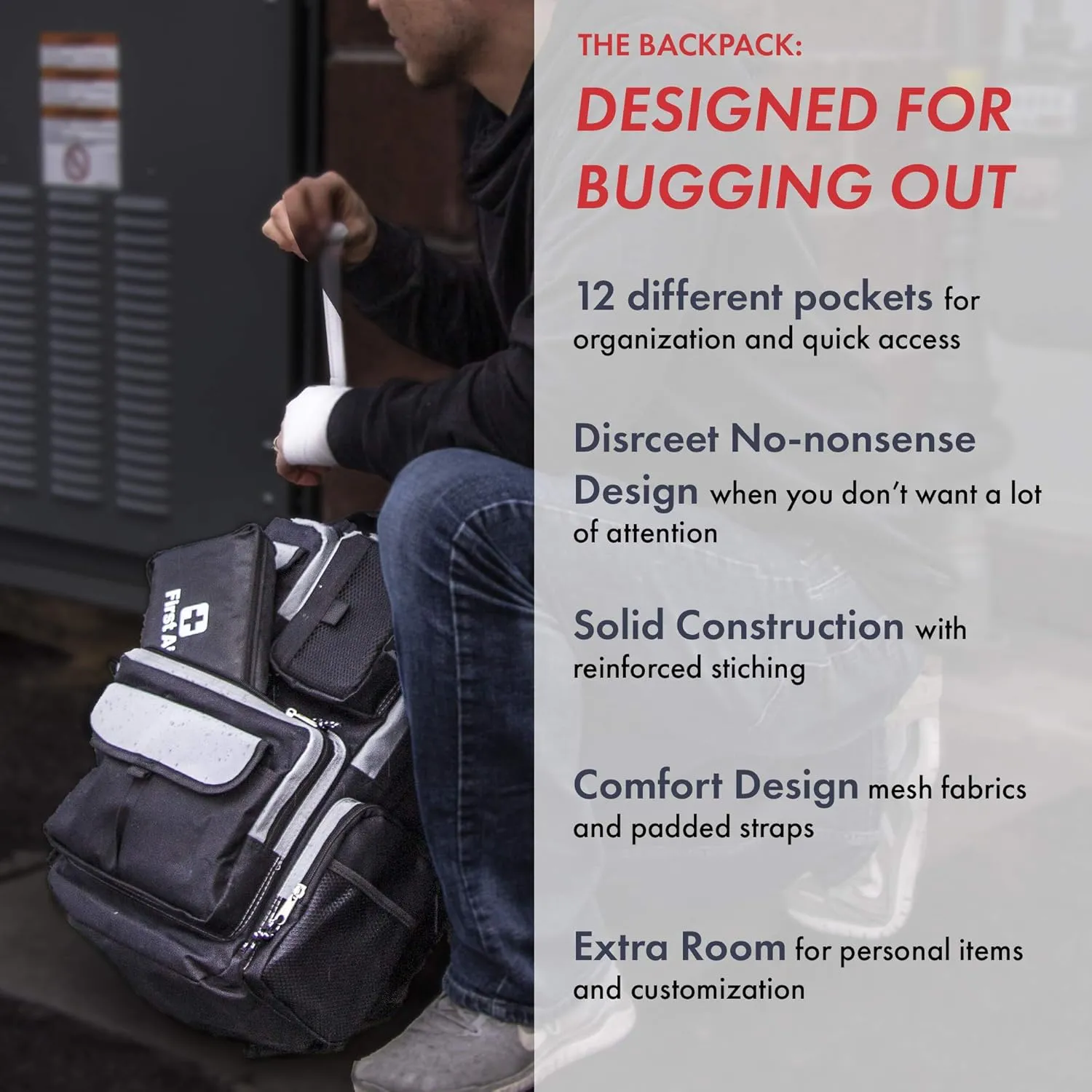 Urban Survival Bug-Out Bag/Go Bag and Disaster Survival Supplies for up to 6 People | Survival Kit for Wildfires, Hurricane, Civil Unrest & More