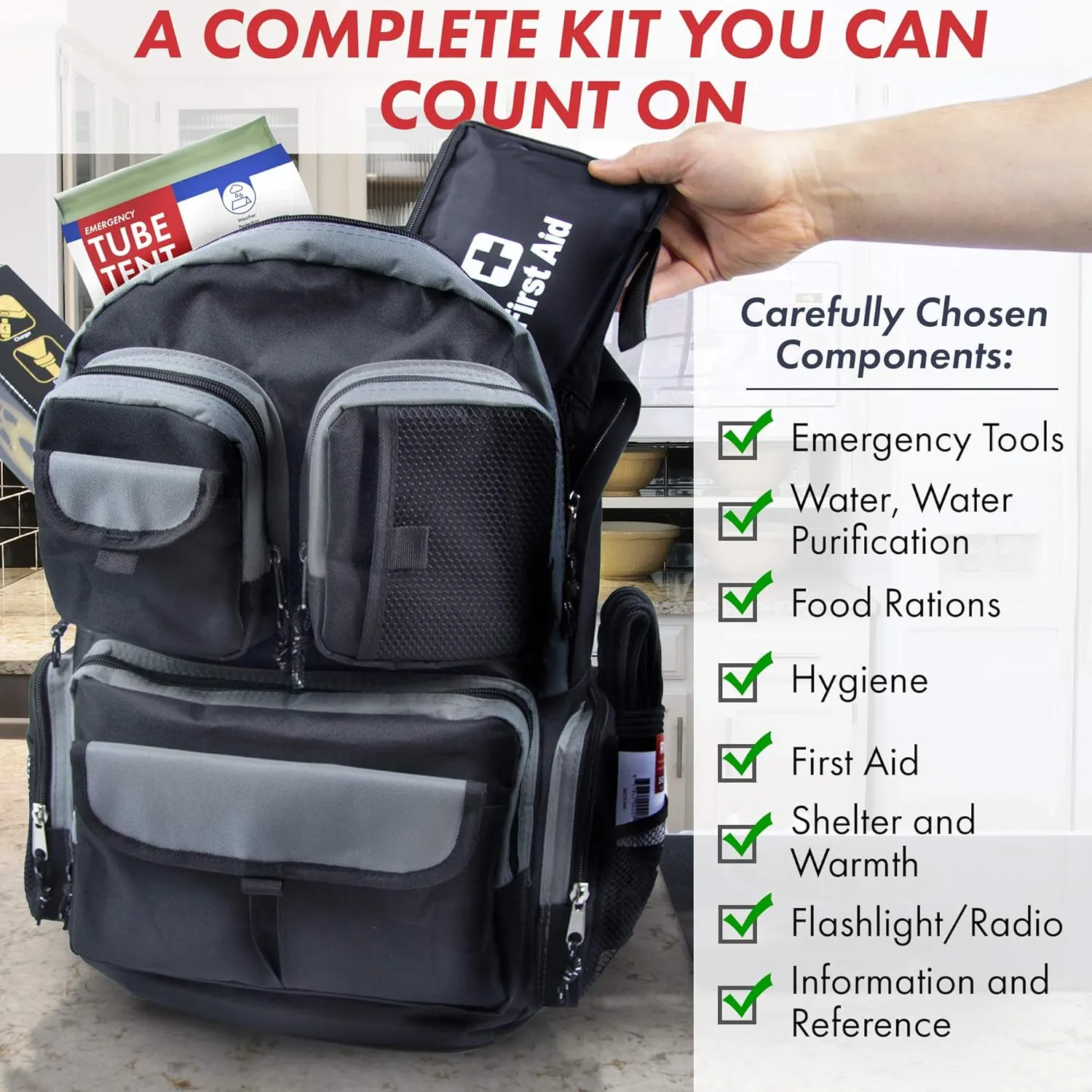 Urban Survival Bug-Out Bag/Go Bag and Disaster Survival Supplies for up to 6 People | Survival Kit for Wildfires, Hurricane, Civil Unrest & More