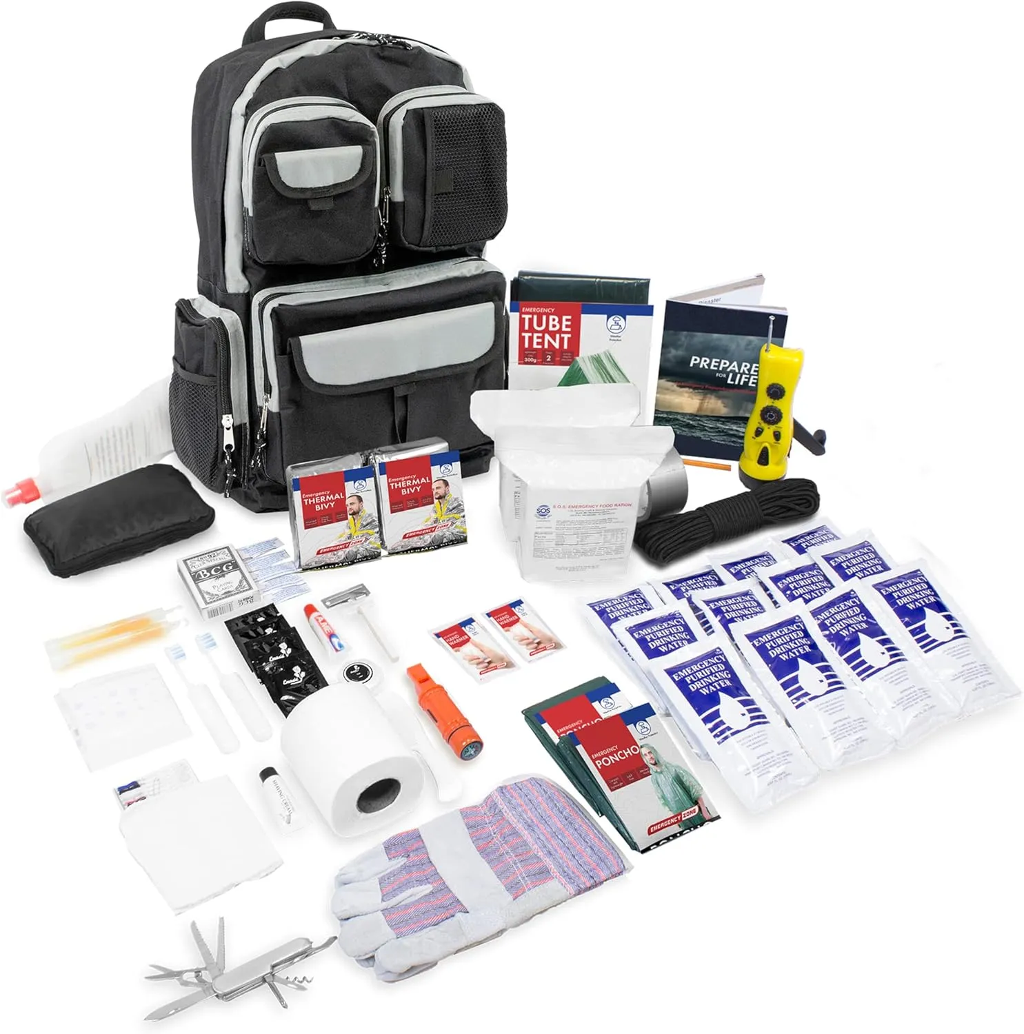 Urban Survival Bug-Out Bag/Go Bag and Disaster Survival Supplies for up to 6 People | Survival Kit for Wildfires, Hurricane, Civil Unrest & More
