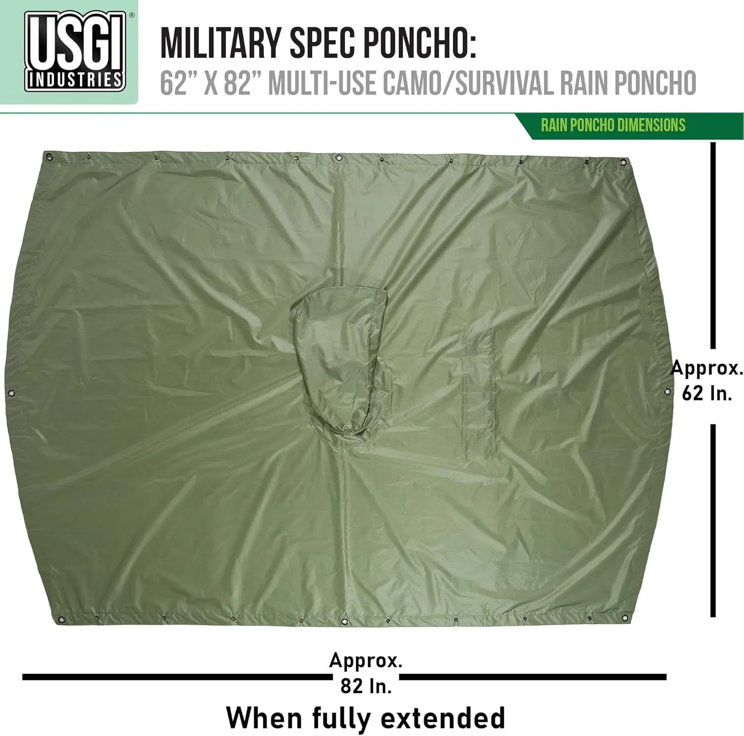 USGI Industries Military Style Poncho Multi Use Rip Stop Camouflage Rain Poncho