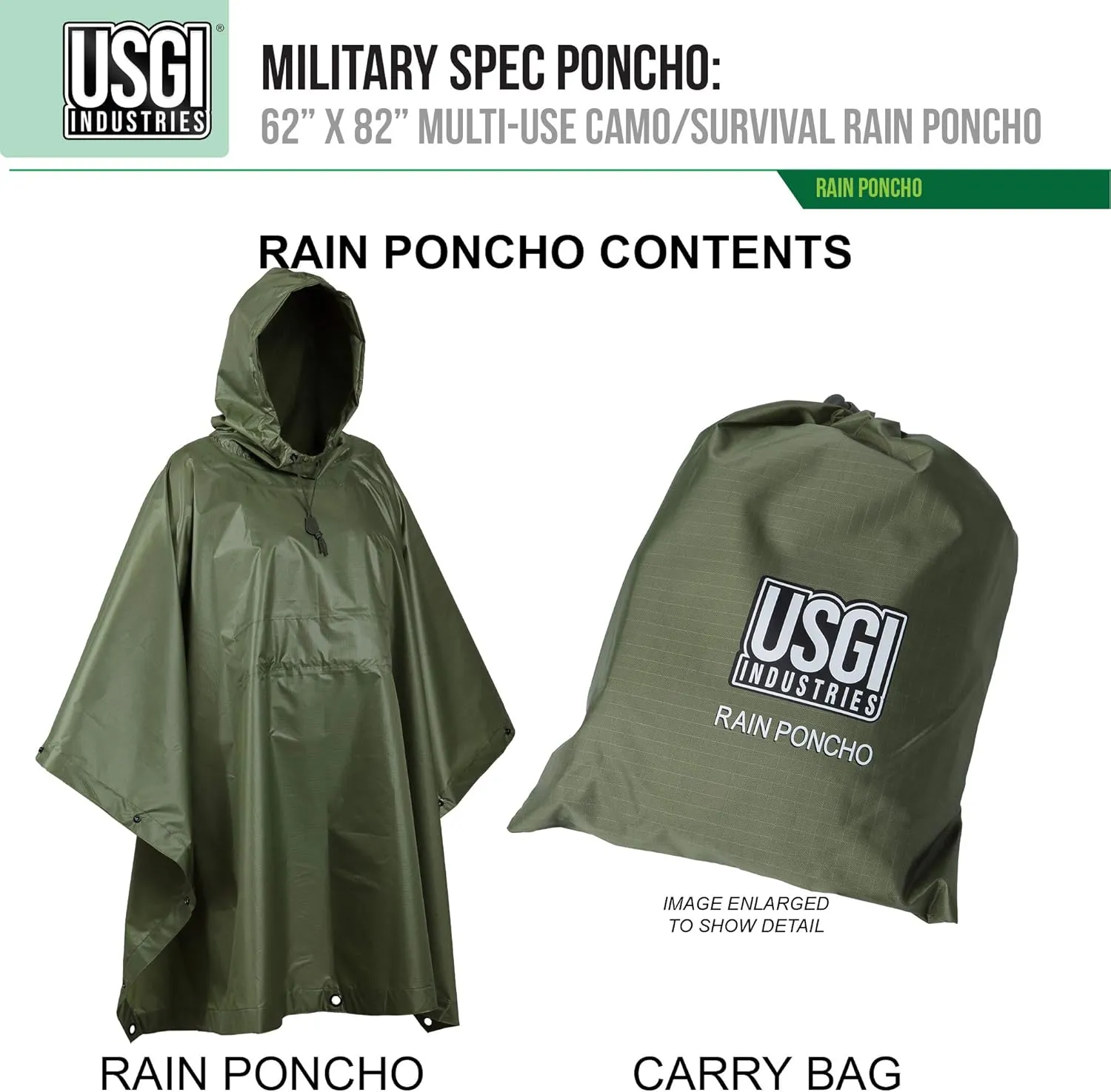 USGI Industries Military Style Poncho Multi Use Rip Stop Camouflage Rain Poncho