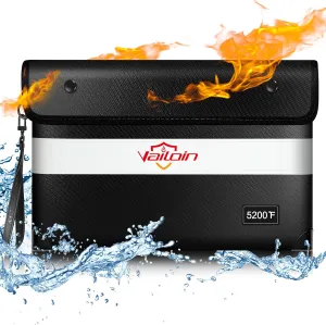 Vailoin 5200℉ Insulated Fire Proof Money Bag for Cash,Portable Waterproof Fireproof Document Bag with Reflective Strip,Fireproof Envelope for Cash,Important Documents,Valuables(11"x7.7", Black)