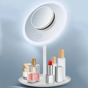 Vanity Mirror,Travel Mirror with Lights and 5X Magnification,Rechargeable LED Makeup Mirror,3 Color Lights Dimmable,Compact Light Up Mirror for Girls and Women,White