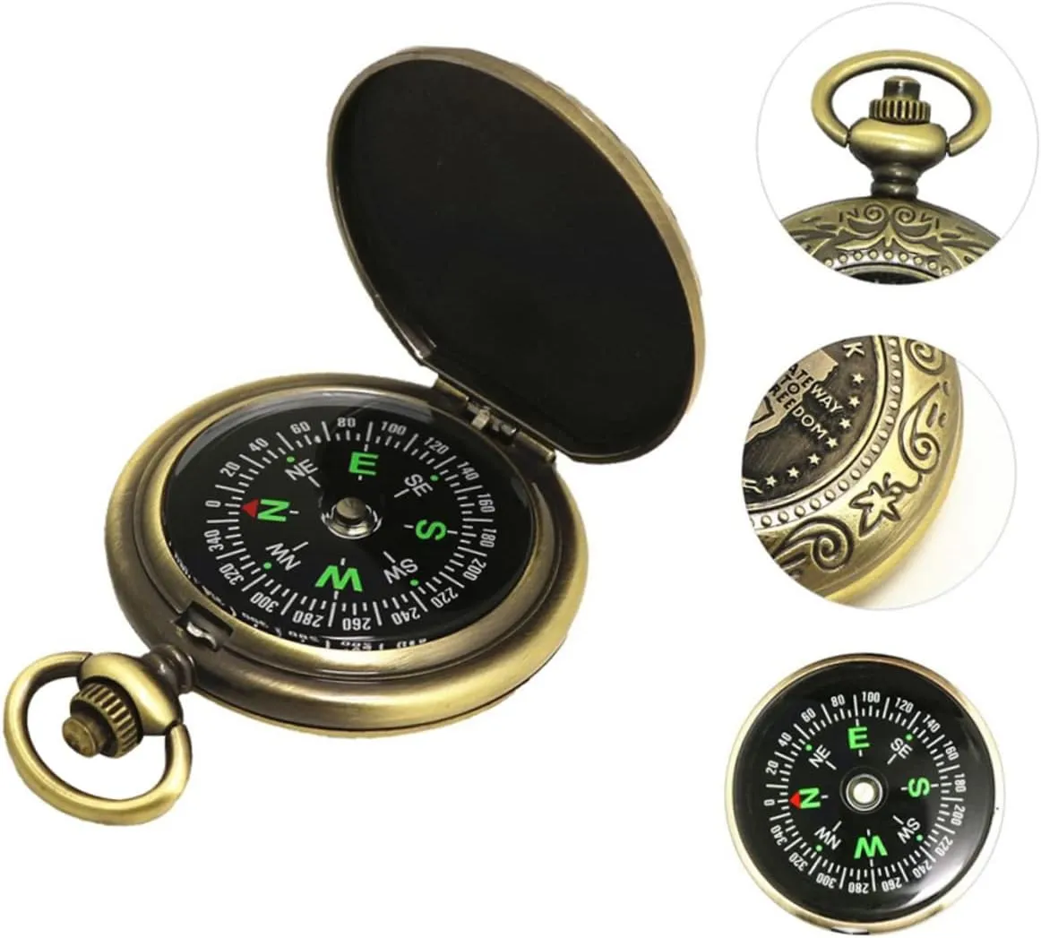 VANZACK 2pcs Vintage Watches for Men Man Watch Men's Digital Watch Classic Pocket Style Copper Clamshell Compass Digital Compass flip Compass Pocket Watch Antique Brass Necklace 5a