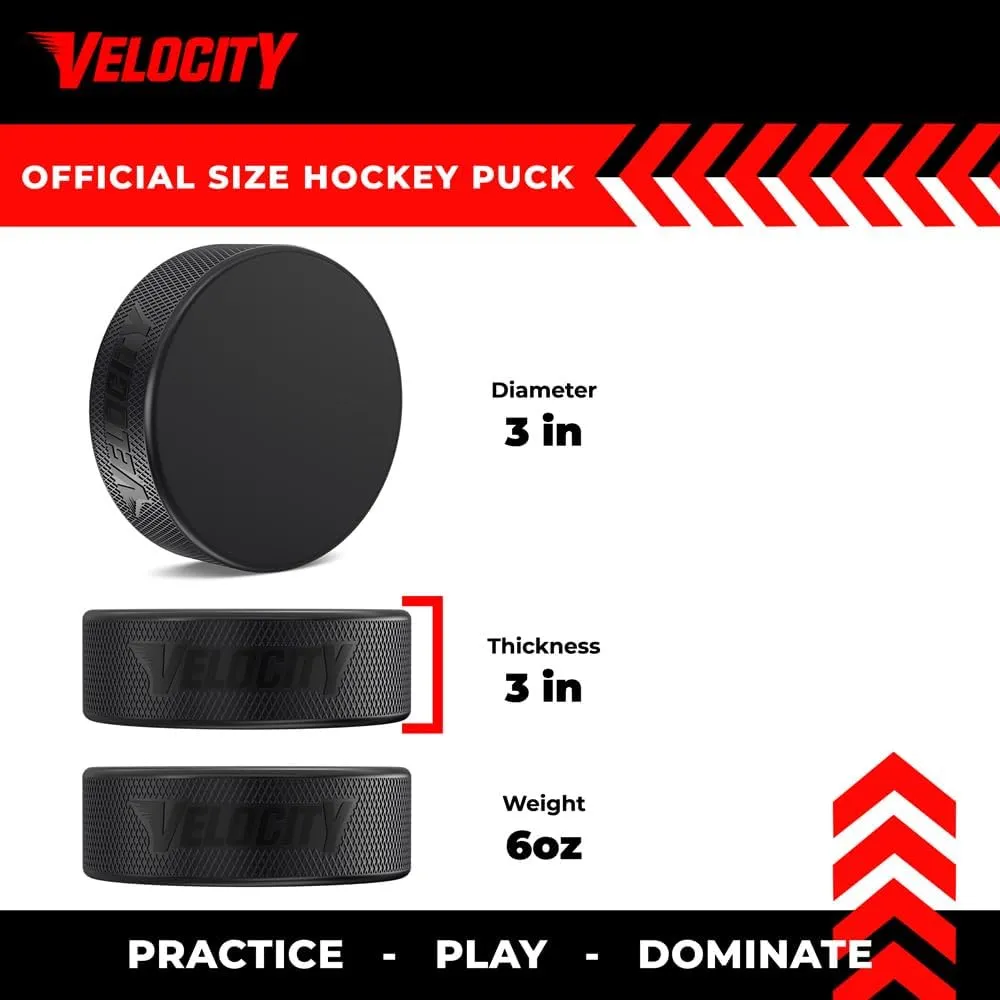 Velocity Hockey Pucks, Junior Lightweight, Senior Official, Heavyweight Training Hockey Pucks, 5, 10, 25, 50, & 100 Pack
