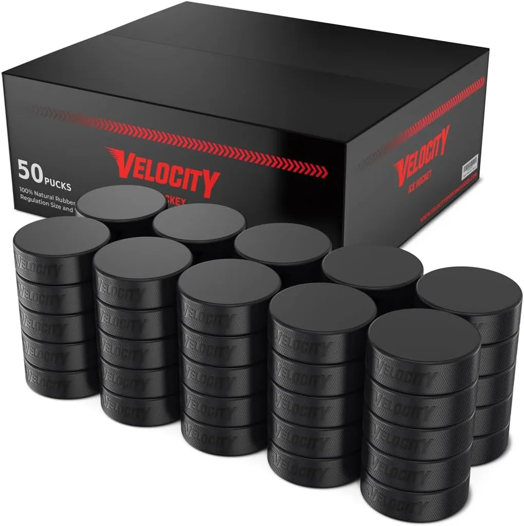 Velocity Hockey Pucks, Junior Lightweight, Senior Official, Heavyweight Training Hockey Pucks, 5, 10, 25, 50, & 100 Pack