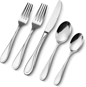 VEVOR 65-Piece Silverware Set, Food-Grade Stainless Steel Flatware Utensils, Mirror Finished Cutlery Set, Dishwasher Safe Eating Tableware for Kitchen Home, Service for 12, Include Knife Fork Spoon