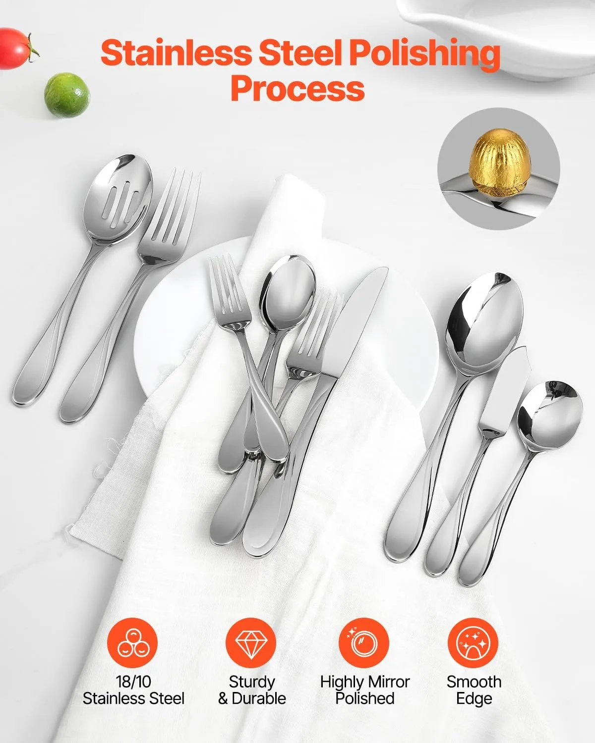 VEVOR 65-Piece Silverware Set, Food-Grade Stainless Steel Flatware Utensils, Mirror Finished Cutlery Set, Dishwasher Safe Eating Tableware for Kitchen Home, Service for 12, Include Knife Fork Spoon