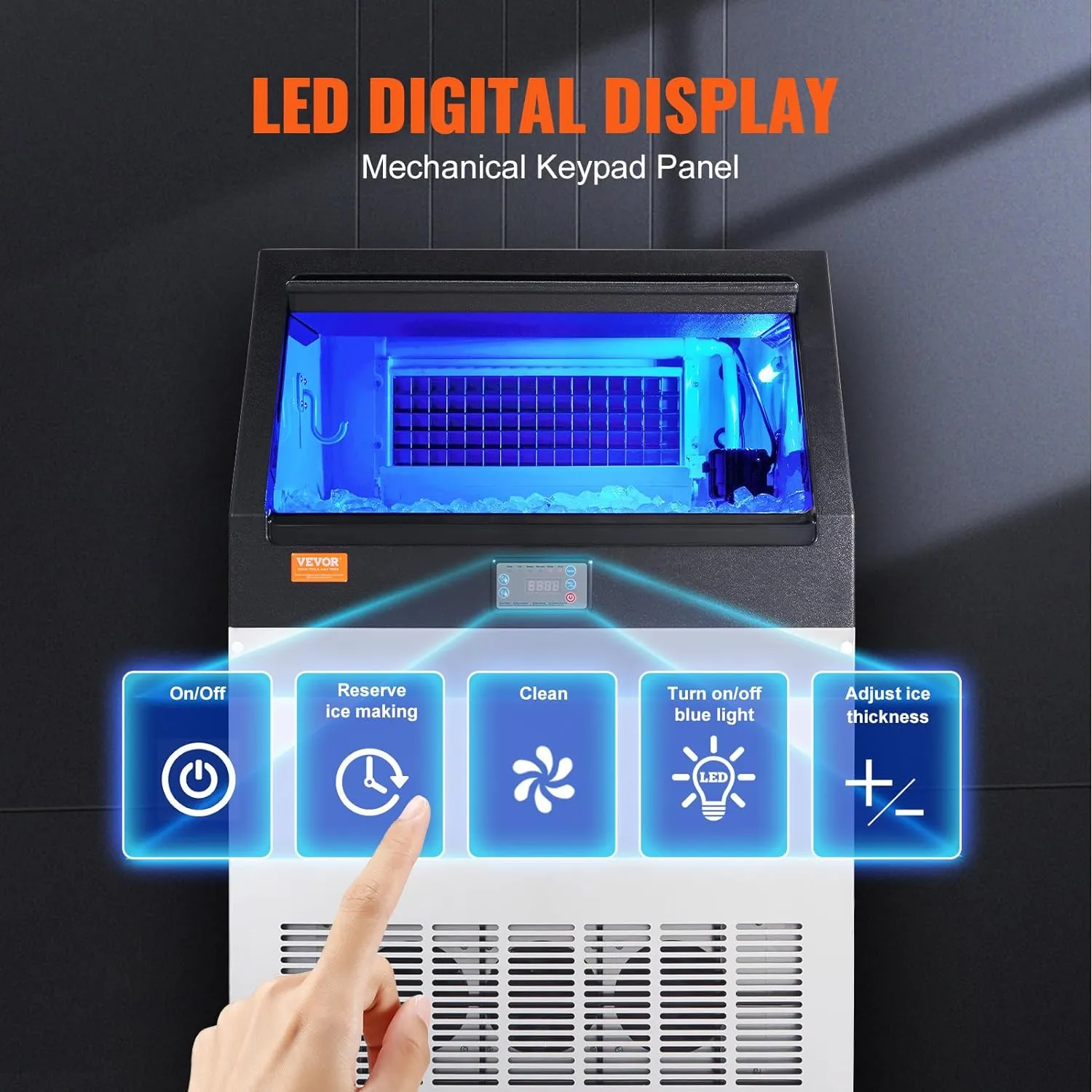 VEVOR Commercial Ice Maker, 160lbs/24H, Ice Maker Machine, 80 Ice Cubes in 12-15 Minutes, Freestanding Cabinet Ice Maker with 66lbs Storage Capacity LED Digital Display, for Bar Home Office Restaurant