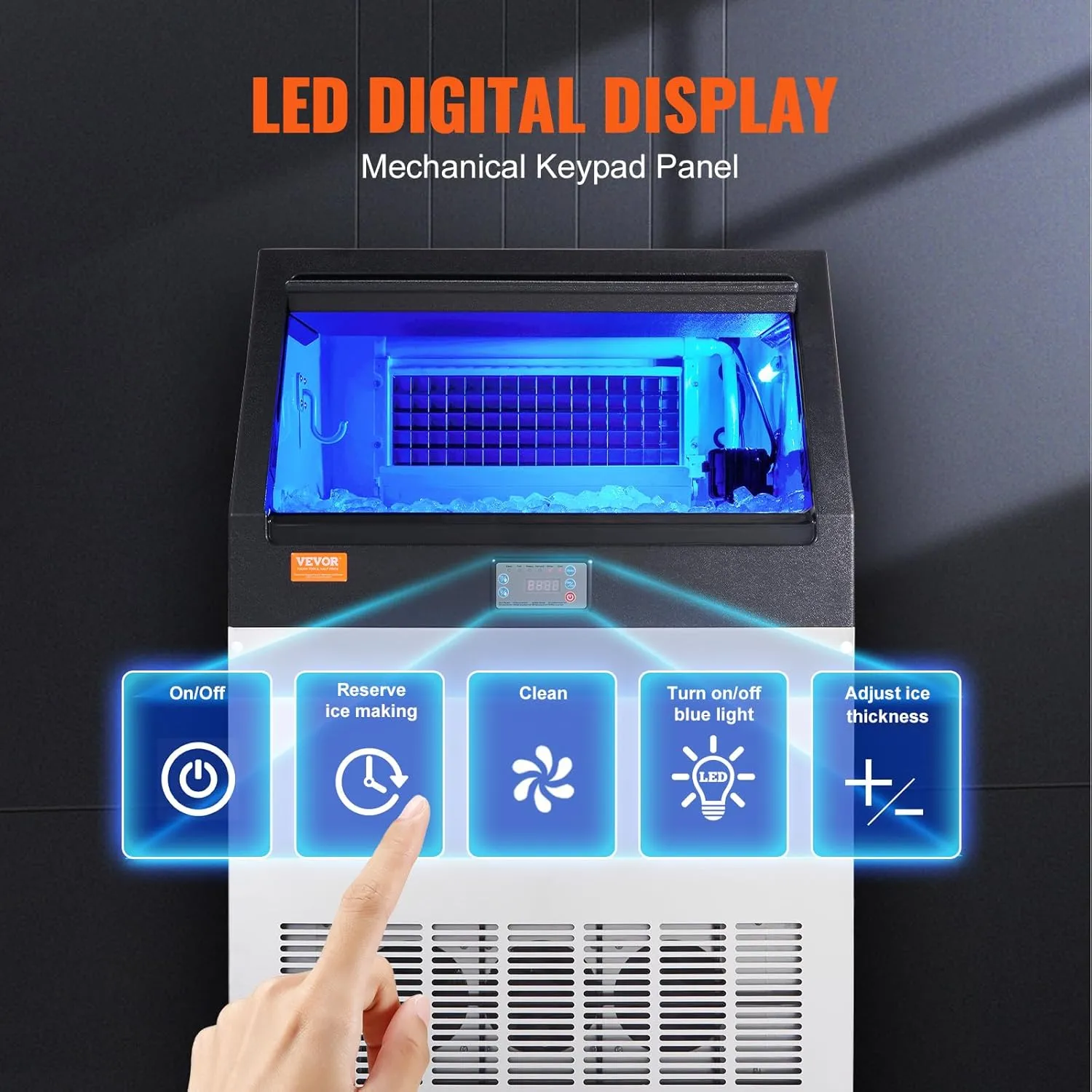 VEVOR Commercial Ice Maker, 160lbs/24H, Ice Maker Machine, 80 Ice Cubes in 12-15 Minutes, Freestanding Cabinet Ice Maker with 66lbs Storage Capacity LED Digital Display, for Bar Home Office Restaurant
