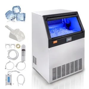 VEVOR Commercial Ice Maker, 200lbs/24H, Ice Maker Machine, 90 Ice Cubes in 12-15 Minutes, Freestanding Cabinet Ice Maker with 66lbs Storage Capacity LED Digital Display, for Bar Home Office Restaurant