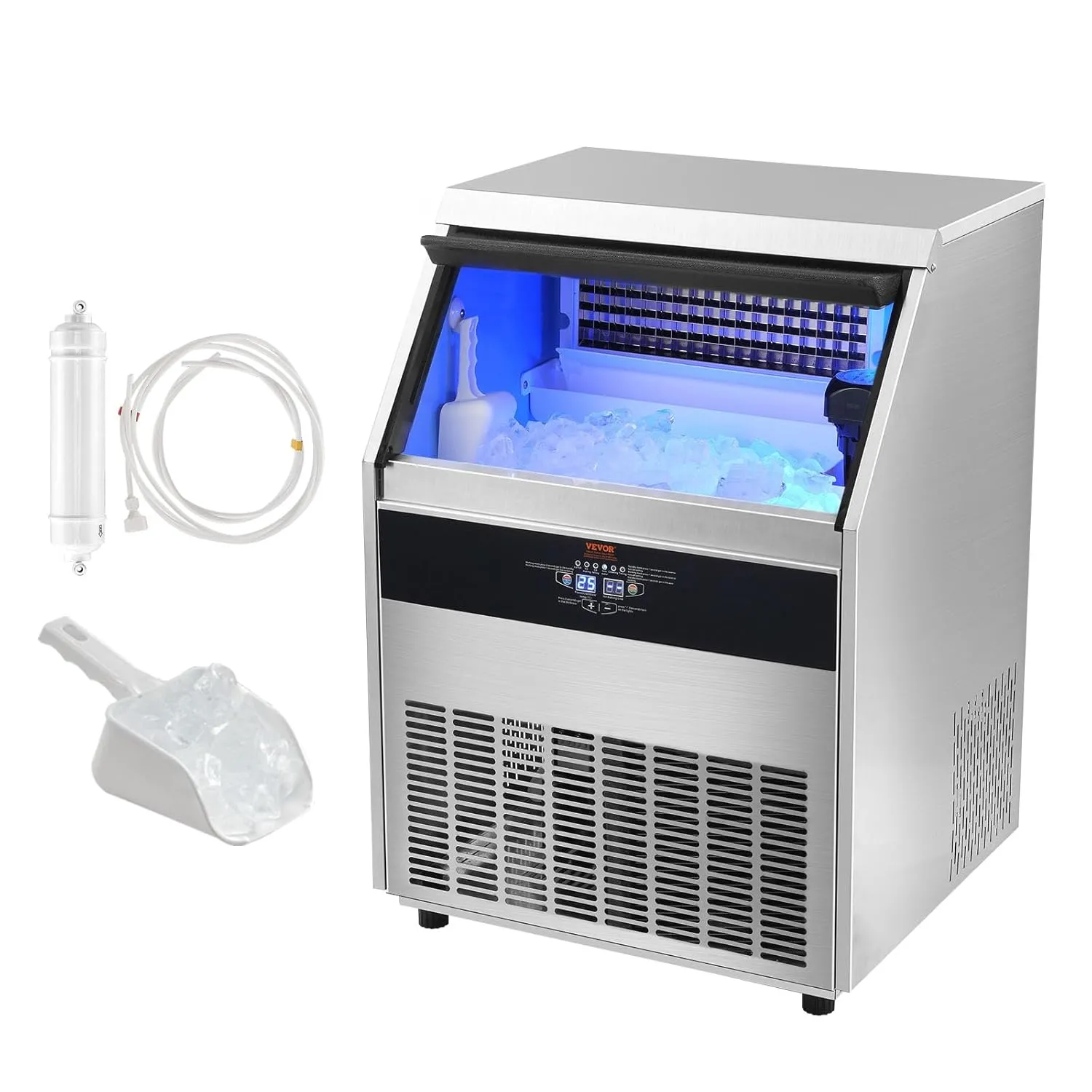 VEVOR Commercial Ice Maker Machine, 330lbs/24H Ice Maker Machine with 88lbs Storage Capacity, 126 Ice Cubes in 12-15 Minutes, LED Digital Display Commercial Ice Maker for Bar Home Restaurant, Silver
