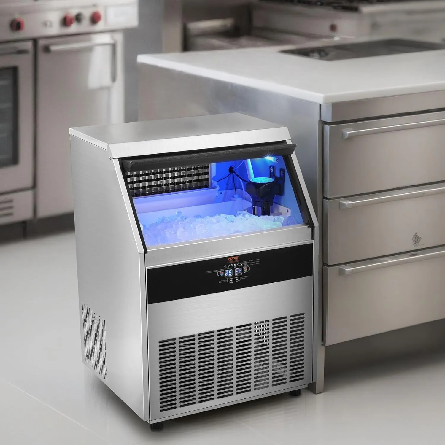 VEVOR Commercial Ice Maker Machine, 330lbs/24H Ice Maker Machine with 88lbs Storage Capacity, 126 Ice Cubes in 12-15 Minutes, LED Digital Display Commercial Ice Maker for Bar Home Restaurant, Silver