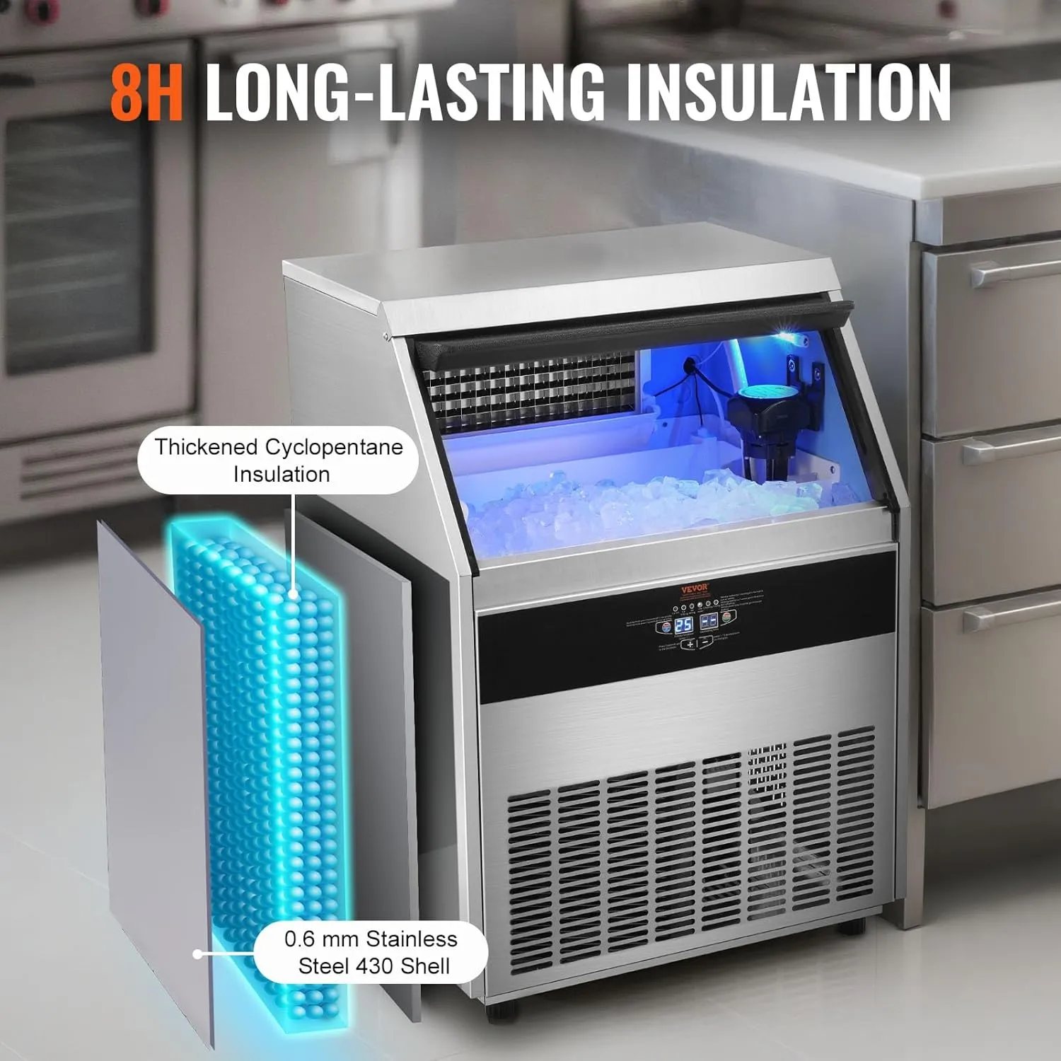 VEVOR Commercial Ice Maker Machine, 330lbs/24H Ice Maker Machine with 88lbs Storage Capacity, 126 Ice Cubes in 12-15 Minutes, LED Digital Display Commercial Ice Maker for Bar Home Restaurant, Silver