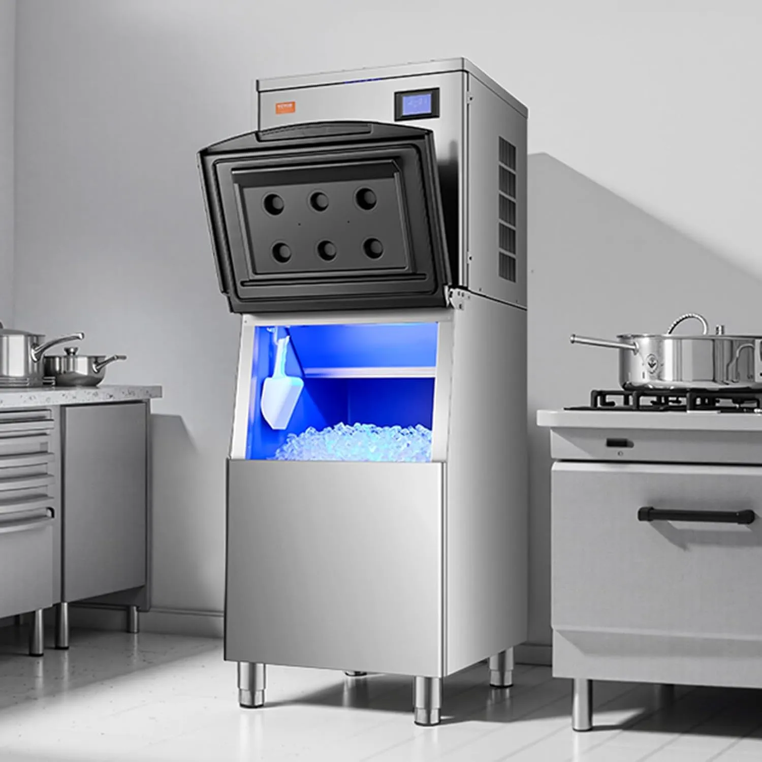 VEVOR Commercial Ice Maker Machine, 400LBS/24H Ice Making Machine with 250LBS Large Storage Bin, Auto Self-Cleaning Ice Maker Machine with Touchscreen for Bar Cafe Restaurant Business Commercial